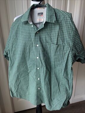 Haggar Forever New Green Plaid Check Short Sleeve Button Down Shirt Size M
